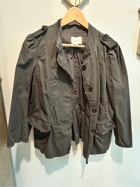 LOFT Charcoal Military Jacket Size 12 Frayed Trim Peplum Utility Jacket